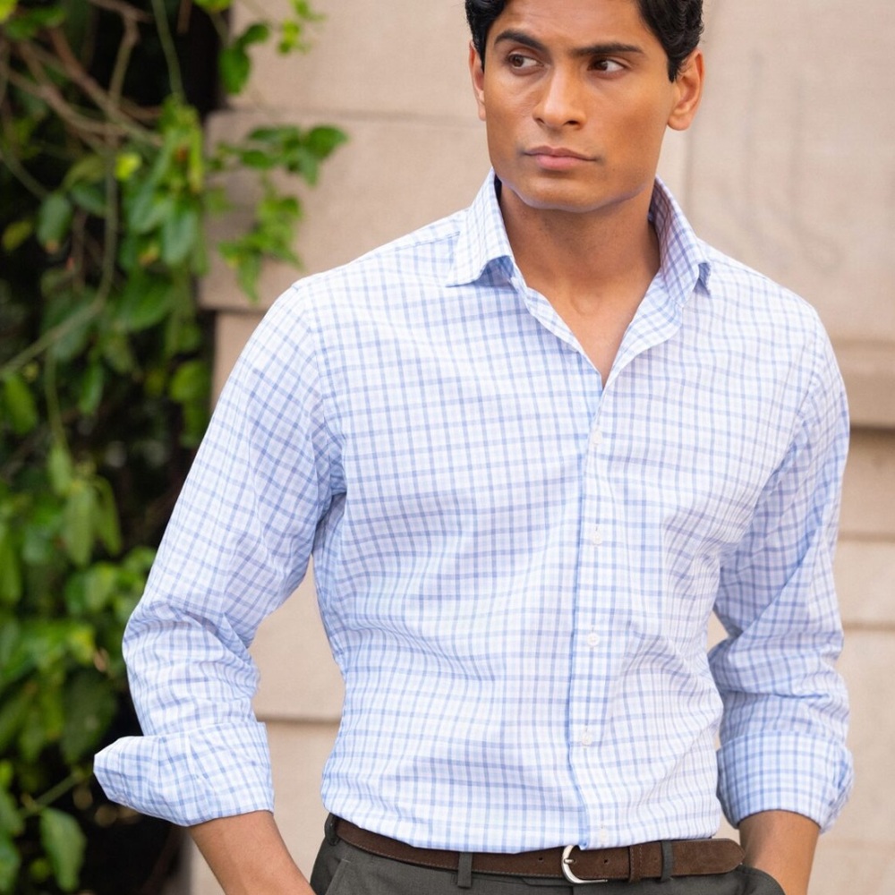 Proper Cloth Light Blue and Red Striped Dress Shirt Size M